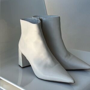 Vince Camuto White Pointed-Toe Block Heel Ankle Boots